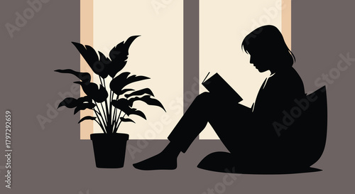 Silhouette Woman Reading by the Window