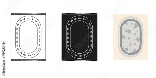 Oval Road Play Mat Vector Set in Three Styles — Line Art, Silhouette and Color Version for Children's Playroom Decor or Educational Activities Illustration a Playful Design Element