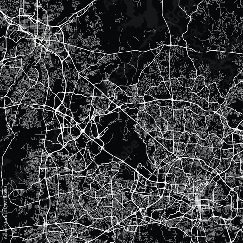 Raleigh and Durham , Research Triangle, North Carolina City Map a clean monochrome plan reveals the underlying logic of urban design begin of sentence, emphasizing refined linework.