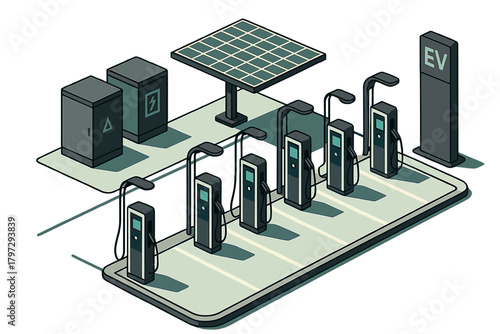 Modern electric vehicle charging station powered by renewable solar energy infrastructure