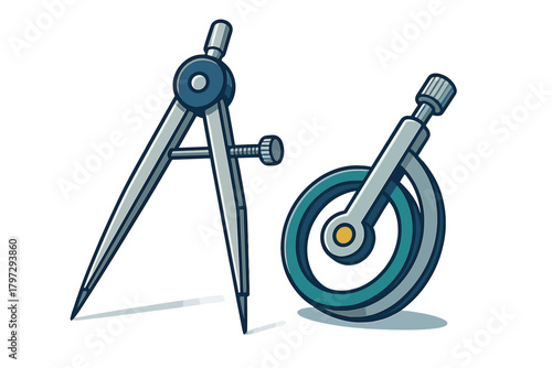 Professional geometry compass and specialized drafting wheel tool for architectural and engineering design