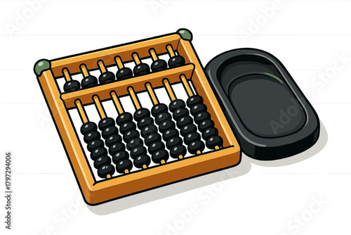 Traditional Chinese wooden abacus and black inkstone for calculation and writing