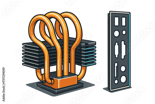 Computer processor cooling system with heat pipes and rear input output shield panel
