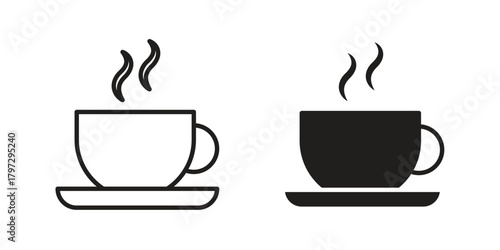 Coffee icon flat and thin stroke vector pack. Editable icons set