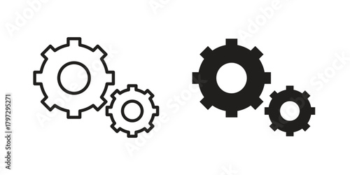 Cogwheel icon flat and thin stroke vector pack. Editable icons set