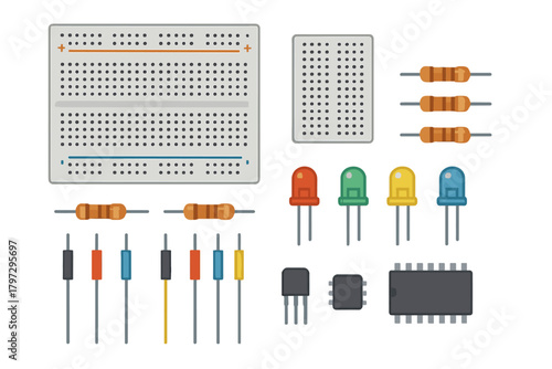 Essential electronic components set for circuit building and hardware development