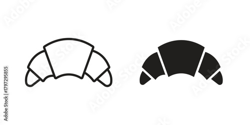 Croissant icon flat and thin stroke vector pack. Editable icons set