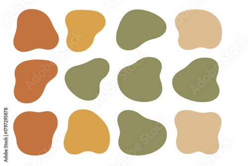 Twelve abstract organic liquid shapes in modern natural earthy color palette
