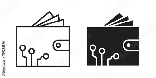 Cryptocurrency wallet icon flat and thin stroke vector pack. Editable icons set