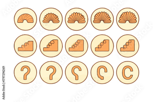 Set of morphing icons showing transformation sequences of abstract shapes, steps, and letters