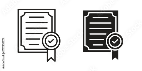 Diploma icon flat and thin stroke vector pack. Editable icons set