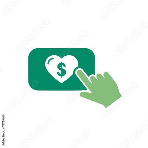 Clicking a heart icon with a dollar sign signifies making a valuable contribution or supporting a cause financially through online engagement.