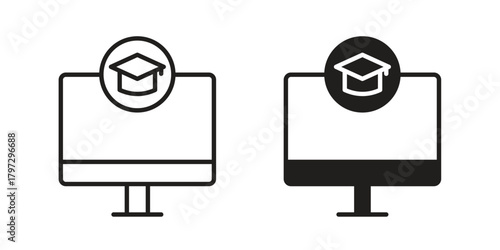 E-learning icon flat and thin stroke vector pack. Editable icons set