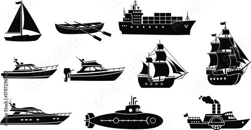 Silhouettes of boats sailing across water