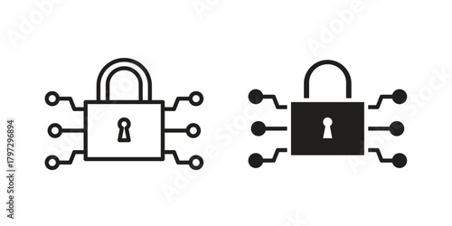 Encryption icon flat and thin stroke vector pack. Editable icons set