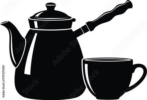 Silhouette of teapot and cup for tea time