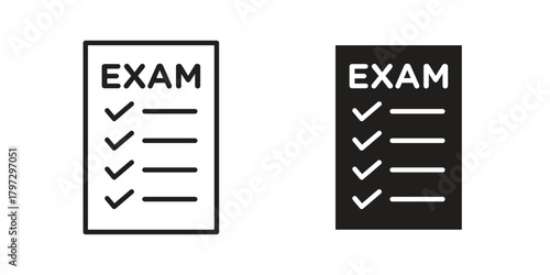 Exam icon flat and thin stroke vector pack. Editable icons set