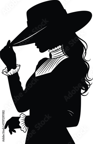 Silhouette of an elegant woman wearing a wide-brimmed hat