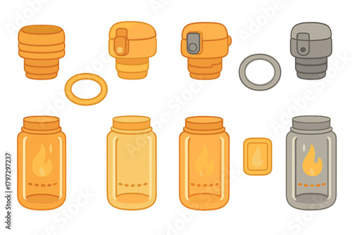Modular components for portable outdoor heating devices and camping fuel containers