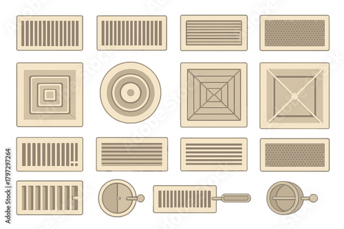 Assortment of HVAC grilles, registers, and vents for climate control systems