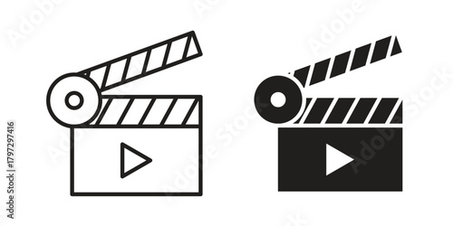 Film clapperboard icon flat and thin stroke vector pack. Editable icons set