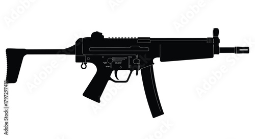Silhouette of a black hk mp5 submachine gun weapon illustration