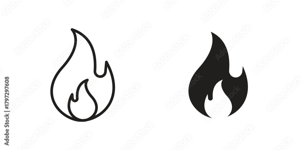Fototapeta premium Fire icon flat and thin stroke vector pack. Editable icons set