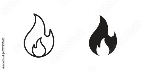 Fire icon flat and thin stroke vector pack. Editable icons set