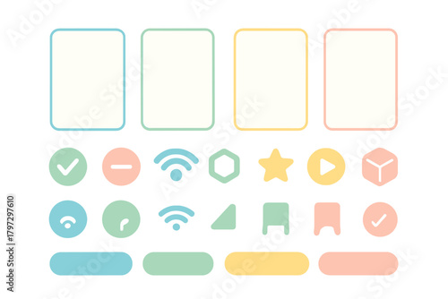 Pastel colored user interface elements and frames for modern app design