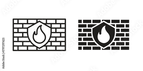 Firewall icon flat and thin stroke vector pack. Editable icons set