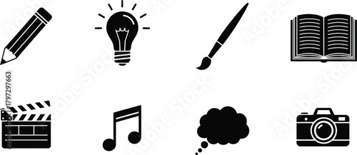 Black and white silhouettes of creative tools