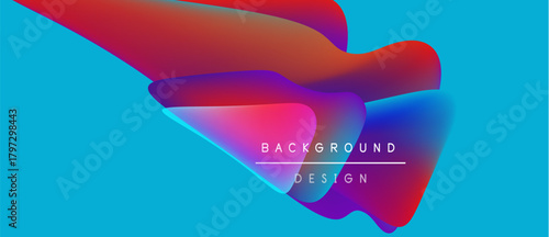 Abstract fluid shapes, vibrant colors blend. Blue background contrasts red, purple hues. Text reads background design. Modern aesthetic.