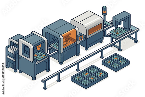 Automated manufacturing of electronic circuit boards on industrial assembly line