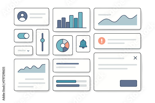 Minimalist dashboard components and data visualization widgets for digital projects