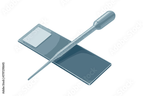 Pipette dropper resting on a glass microscope slide for scientific laboratory research