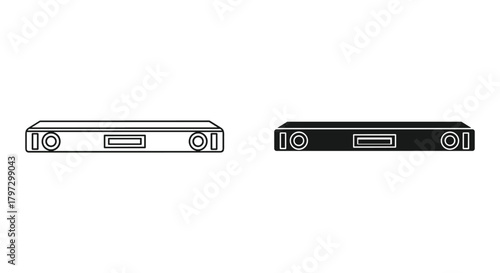 Digital media player icon set featuring both outline and filled vector illustrations for modern electronic device graphics