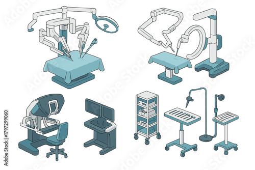 Isometric set of modern robotic surgery equipment and medical instruments