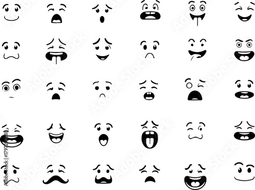 Cartoon retro faces. Vintage emotional face with mascot characters funny faces , eyes and mouths elements.
