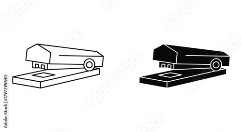 Stapler office tool vector icon set: outline and glyph style stationery symbol for binding papers