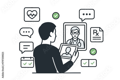 Patient consulting with a doctor remotely using a tablet for virtual healthcare services and digital prescription