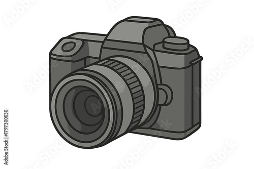 Professional digital single-lens reflex camera with large zoom lens isolated on white background