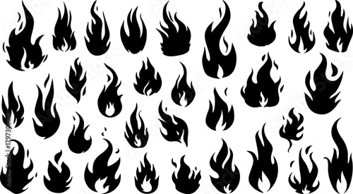 Collection of Black Flame Vector Graphics on White Background Ideal for Tattoos Car Decals and Graphic Design Projects