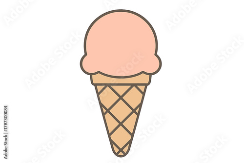 Delicious sweet single scoop of pink ice cream in a textured waffle cone design