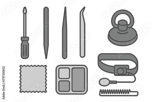 Specialized tools collection for repairing electronic devices and mobile phones