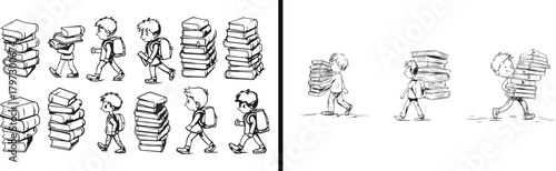 Student Illustration Art, Study Line Drawing, Education Vector Design, Kids Learning Sketch, Hand Drawn Student Vector, School Icon Artwork, Minimal Education Art, Cute Boy and Girl Illustration, Clas