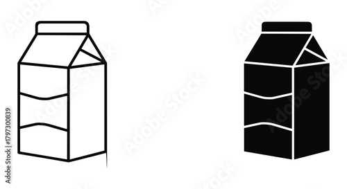 Minimalist milk carton and juice box vector icons, outline and solid filled packaging symbols for beverages