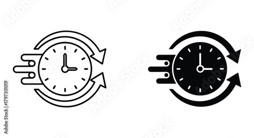 Fast time icon set showcasing quick delivery, rapid processing, and efficient service, modern vector graphic.