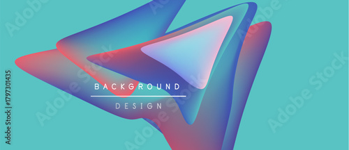 Abstract shapes overlap, creating vibrant color gradients. Turquoise background complements design elements. Modern aesthetic.