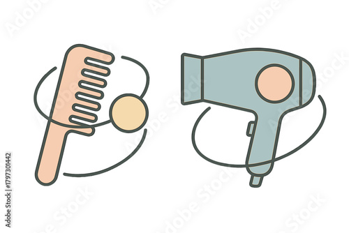 Minimalist hair comb and electric blow dryer set