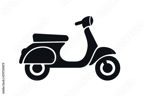 Classic retro motor scooter silhouette icon for urban transportation and delivery